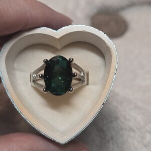 Elegant .925 Sterling Silver and Green Emerald Gemstone Ring